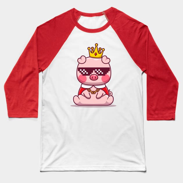 Cute King Pig Wearing Glasses Baseball T-Shirt by Catalyst Labs